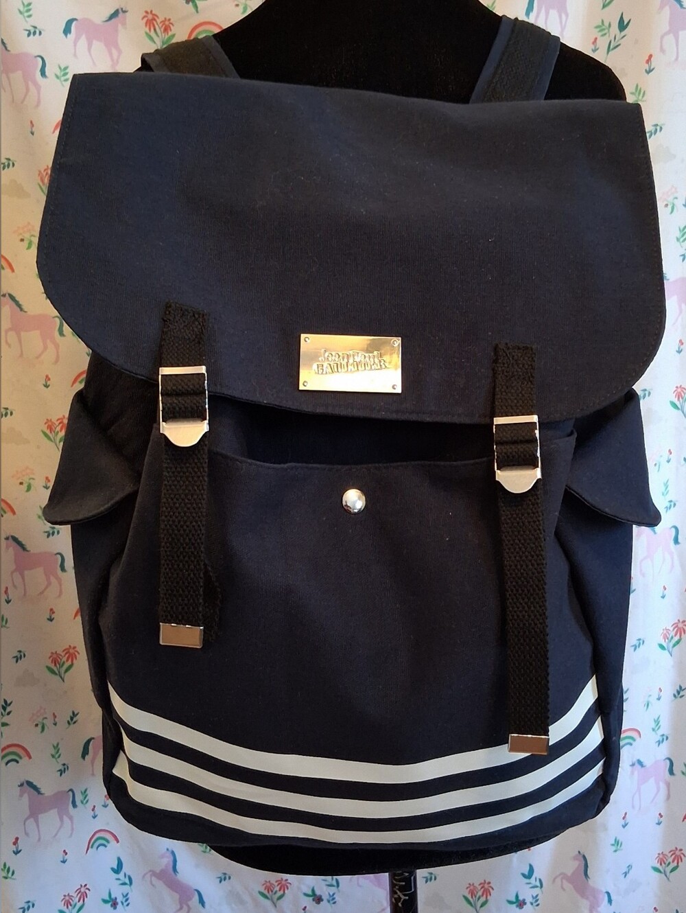 EUC Jean Paul Gaultier Baby Cotton Stripe Casual  School Work Travel Backpack